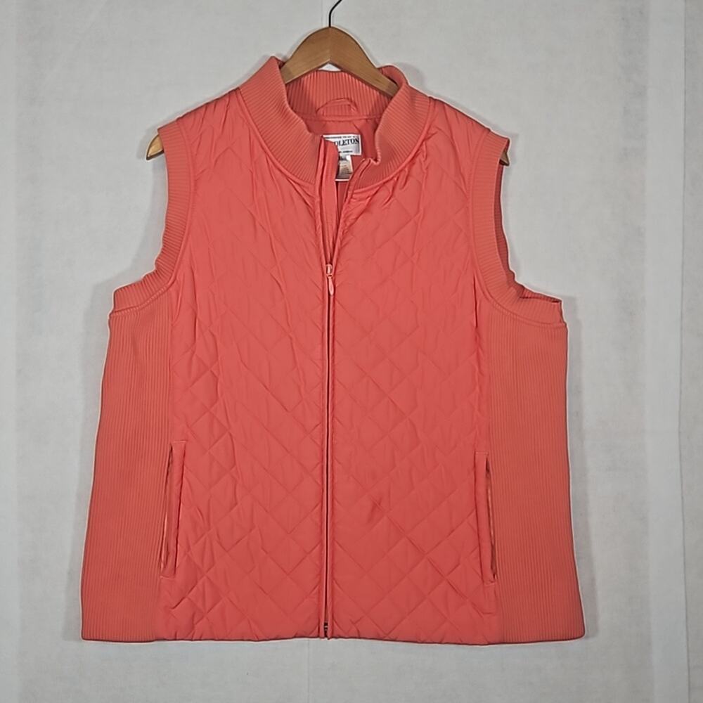 Pendleton Women's XL Quilted Vest Jacket Coral Orange Full Zip Lightweight